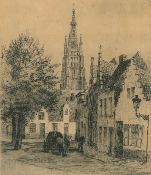 Romain Malfliet met een ets op papier