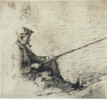 Romain Malfliet met een ets van een lijnvisser