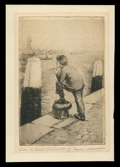 Gesigneerde ets van Dordrecht van Romain Malfliet
