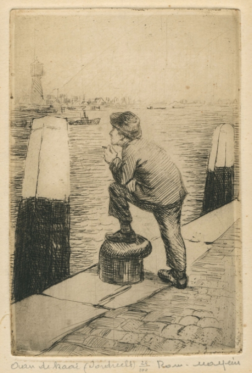 Belgische etser R. Malfliet met een kleine ets