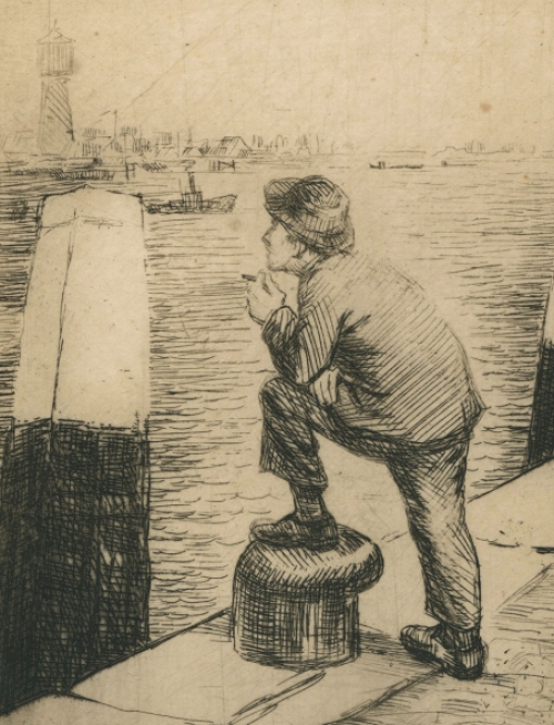 Romain Malfliet met een ets van een man in Dordrecht