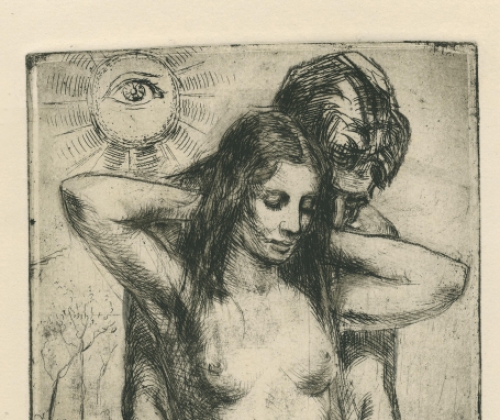 Romain Malfliet met een ets van Adam en Eva