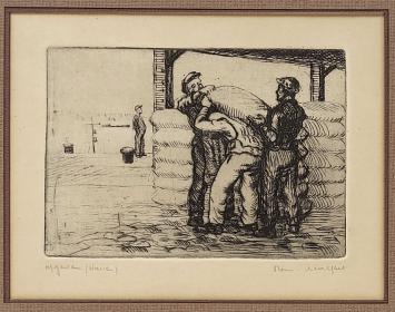 Belgische etser R. Malfliet met een havenets