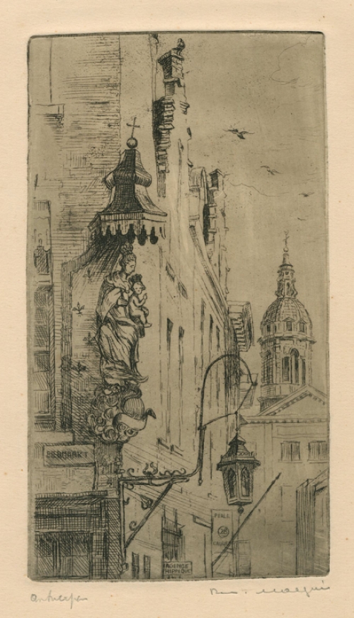 Belgische etser R. Malfliet met een ets