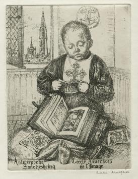 Belgische etser R. Malfliet met een ets