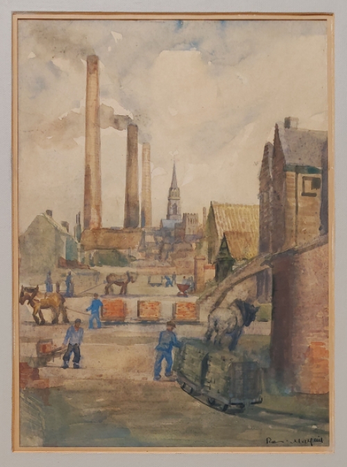 Belgische schilder Romain Malfliet met een aquarel