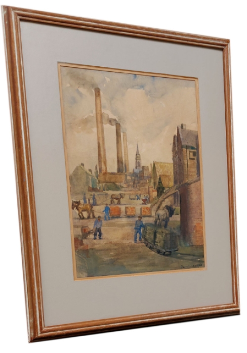 Boomse steenfabriek op papier geschilderd