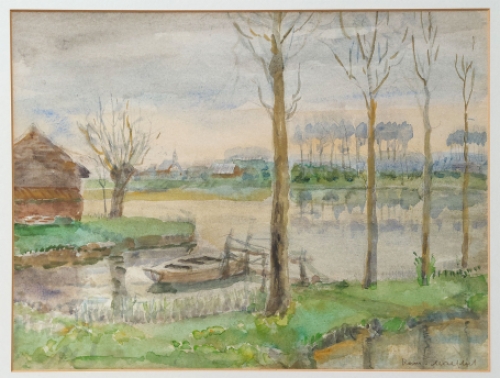 Belgische schilder R. Malfliet met een aquarel