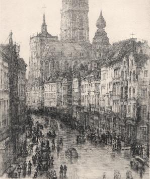 Romain Malfliet met een ets van Antwerpen