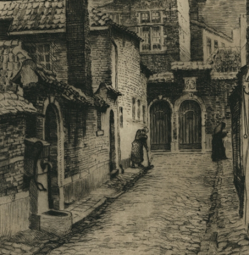 Romain Malfliet met een ets van Antwerpen