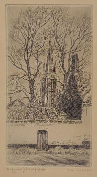 Belgische etser R. Malfliet met een Brugse ets