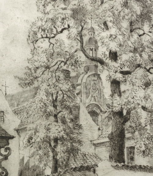 Romain Malfliet met een ets van Begijnhof te Lier