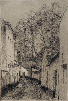 Romain Malfliet met een ets van een Begijnhof