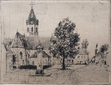 Romain Malfliet met een ets van Belsele