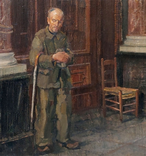 Romain Malfliet met een olieverfschilderij