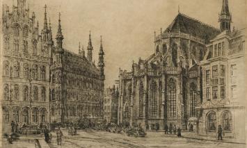 Romain Malfliet met een ets van Leuven, Bondgenotenlaan