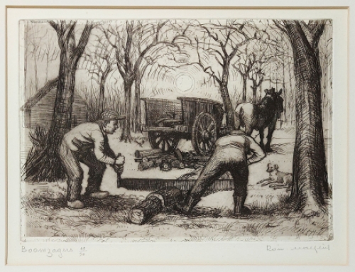 Belgische etser R. Malfliet met een ets