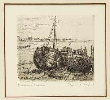 Belgische etser R. Malfliet met boten te Temse
