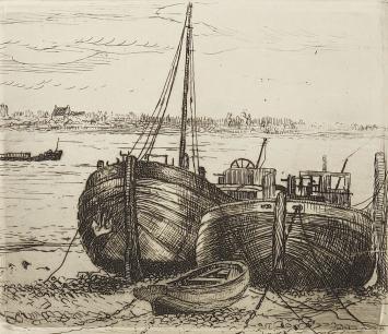 Romain Malfliet met een ets van de Schelde te Temse