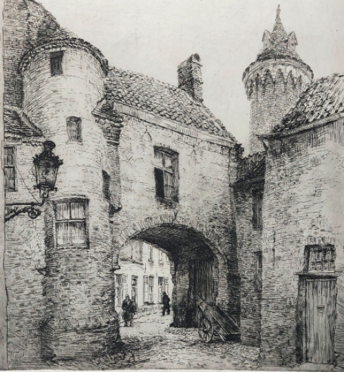 Romain Malfliet met een ets van Brugge