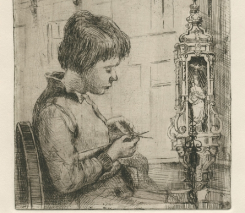 Romain Malfliet met een ets van Antwerpen