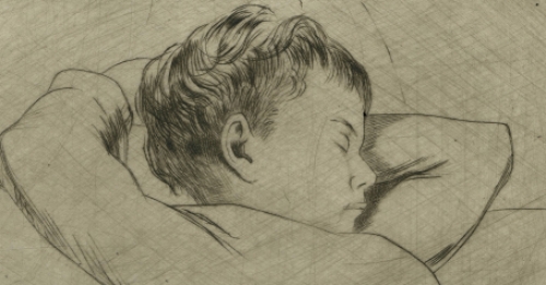 Romain Malfliet met een gravure van een kindje