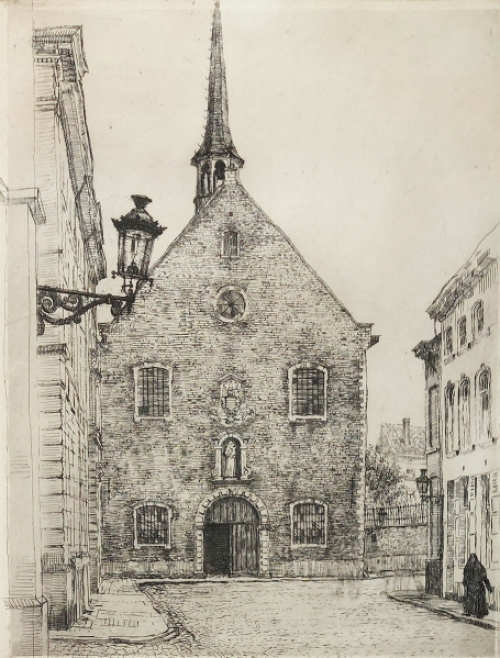 Romain Malfliet met een ets van de Collegekerk