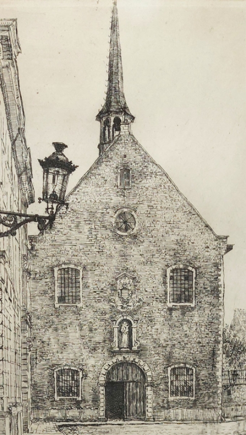 Belgische etser en tekenaar Romain Malfliet met een ets