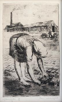 Belgische etser R. Malfliet met een ets