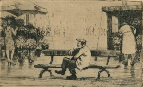 De bank geëtst door Romain Malfliet