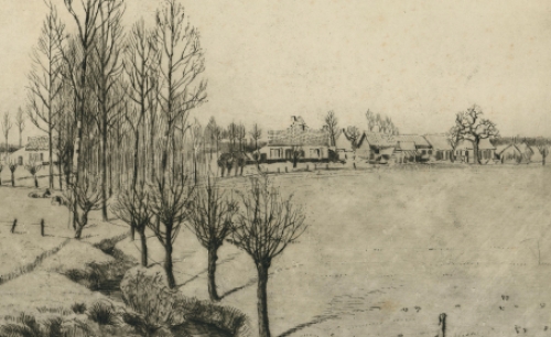 Romain Malfliet met een ets van beek te Belsele