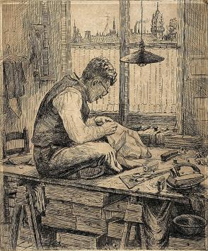 Romain Malfliet met een ets een kleermaker aan het werk