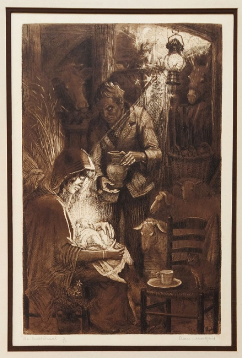 Belgische etser R. Malfliet met een grote ets