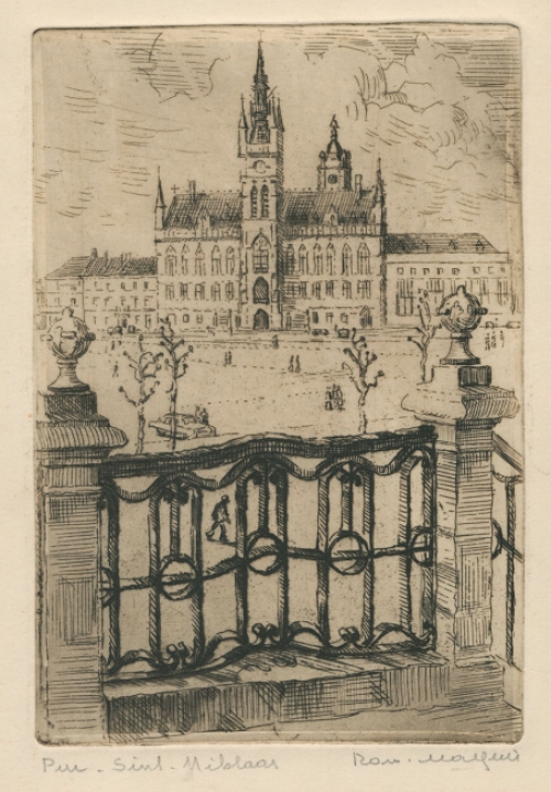 Belgische etser R. Malfliet met een ets