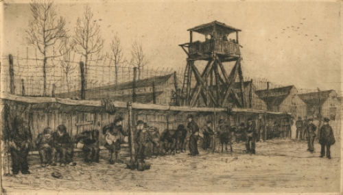 Interneringskamp, een ets van R. Malfliet