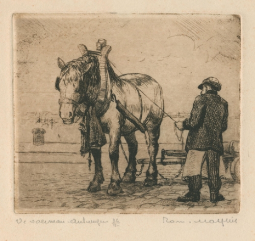 Belgische etser R. Malfliet met een kleine ets