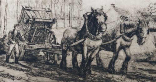 Romain Malfliet met een ets van een voerman met paarden