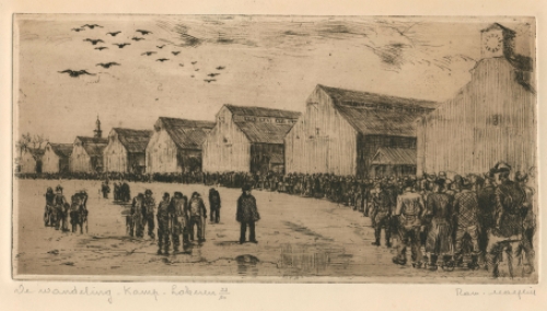 Belgische etser R. Malfliet met een ets uit Lokeren