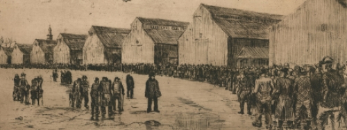 Romain Malfliet met een ets van het kamp in Lokeren