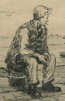 Romain Malfliet met een ets van een dokwerker