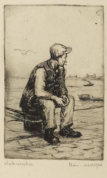 Belgische etser R. Malfliet met een kleine ets