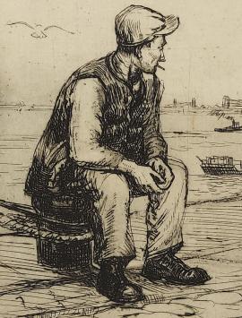 Romain Malfliet met een ets van een dokwerker