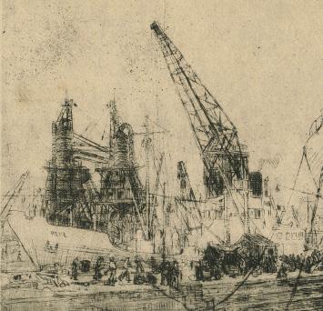 Romain Malfliet met een ets van een droogdok