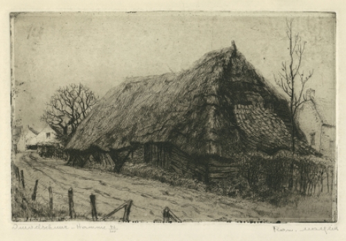 Belgische etser R. Malfliet met een ets van Hamme