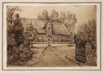 Belgische etser R. Malfliet met een ets van Belsele