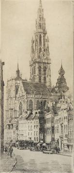 Romain Malfliet met een ets van Antwerpse Eiermarkt