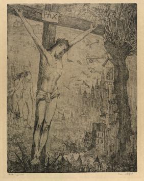 Belgische etser R. Malfliet met een ets over Vrede