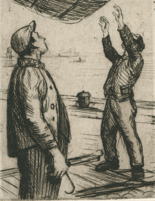 Romain Malfliet met een ets van de haven