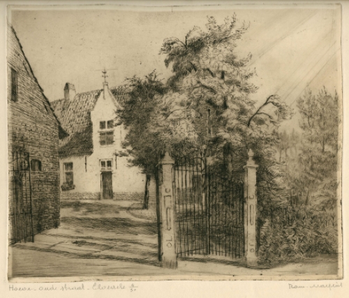 Belgische etser R. Malfliet met een grote ets