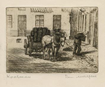 Belgische etser R. Malfliet met een kleine ets